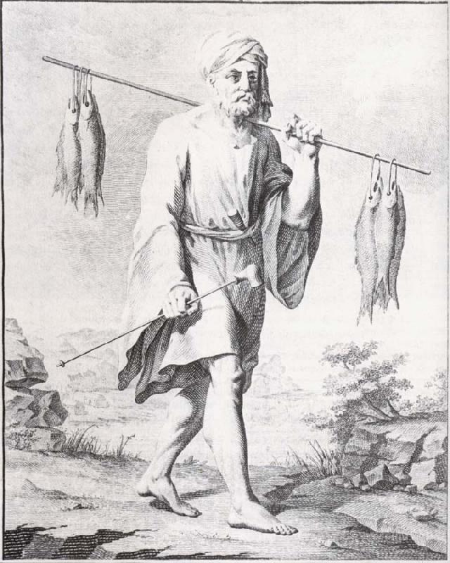 unknow artist baurenfeinds teckning av en fiskare i djedda, atergiven i nibuhrs reisebeschreibung Sweden oil painting art